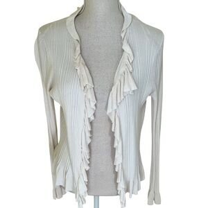 Saks Fifth Avenue Cream Shadow Knit Open Front Ruffle Detail Cardigan Sweater S